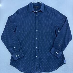 Banana Republic Slim Stretch Navy Dot Print Shirt L